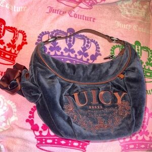 Vintage Brown Blue Juicy Couture Purse Satchel Bag Handbag Velour Y2K